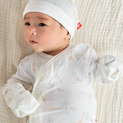Serene Safari - White - Newborn Gown & Hat Set