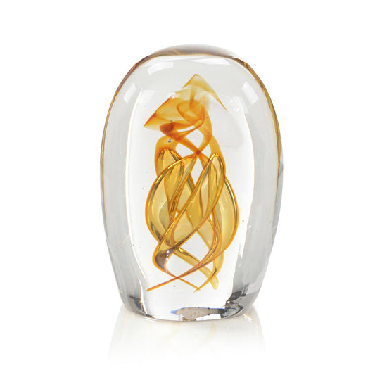 Handblown Amber & Clear Glass Sculpture 9"