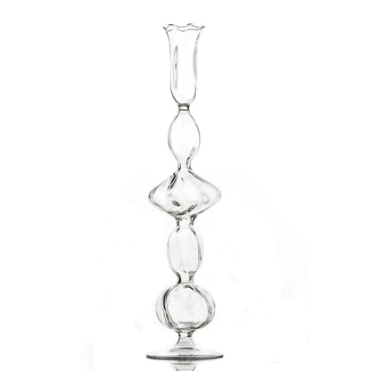 Clear Glass Candlestick with Flat Ball 15.5"