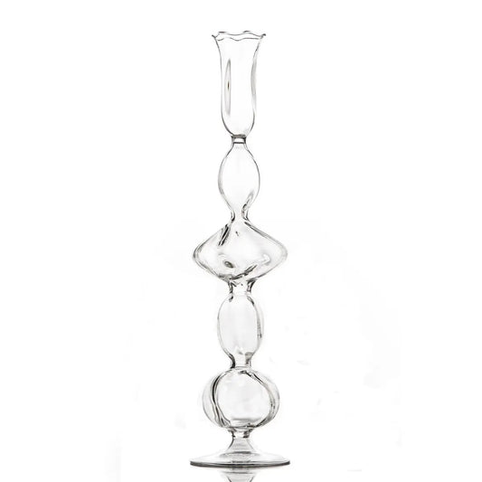 Clear Glass Candlestick with Flat Ball 15.5"