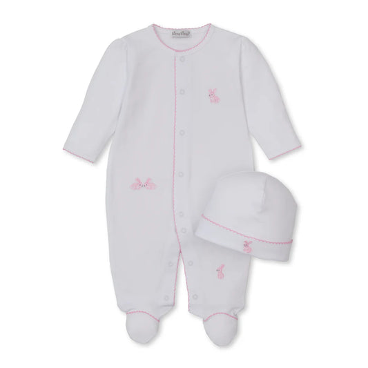 Springtime Bunny Fun - Footie & Hat Set - White with Pink