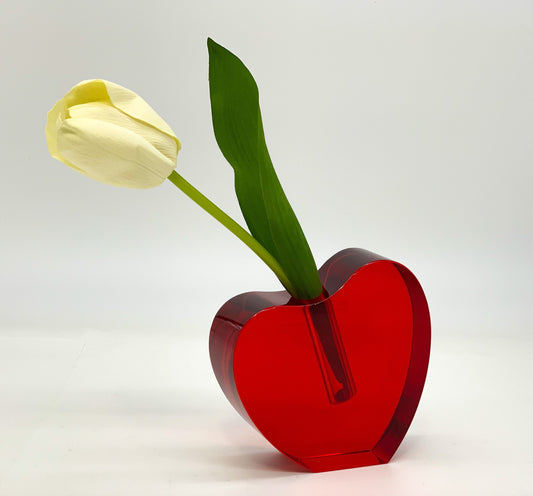 Crystal Glass Heart Vase in Red