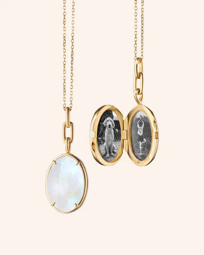 MRK "Elle" Slim Gold & Mother of Pearl Locket Necklace - 18KYG