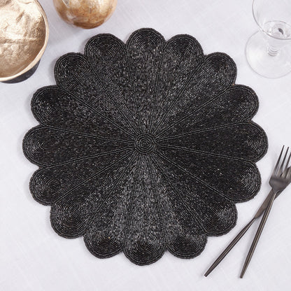 Flower Design Beaded Placemat - Black