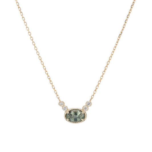 JKD N - Green Sapphire Diamond Dew Necklace; 14kt YG