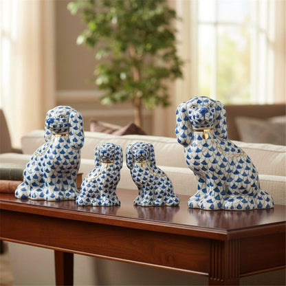 Staffordshire Dogs - Blue Fishnet - 9"H - (Set of 2)