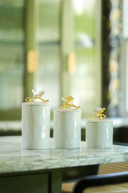 Butterfly Ginkgo Gold - Porcelain Canister - Extra Small