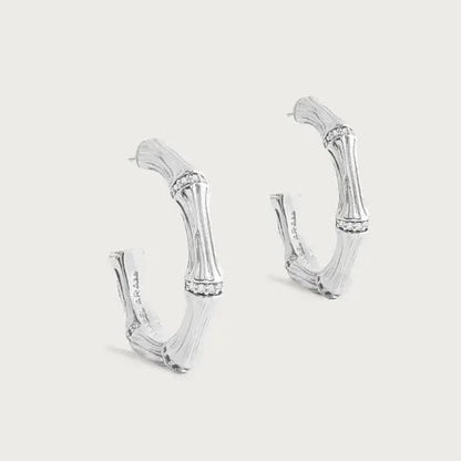 Bamboo - Medium Hoop Earrings in Silver