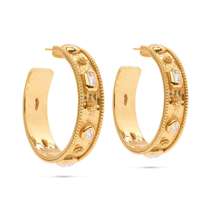 Berry - Hammered Hoop Earrings with Clear CZ