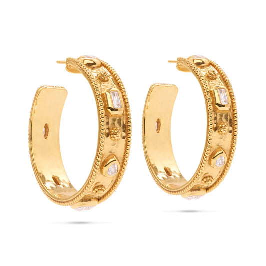 Berry - Hammered Hoop Earrings with Clear CZ
