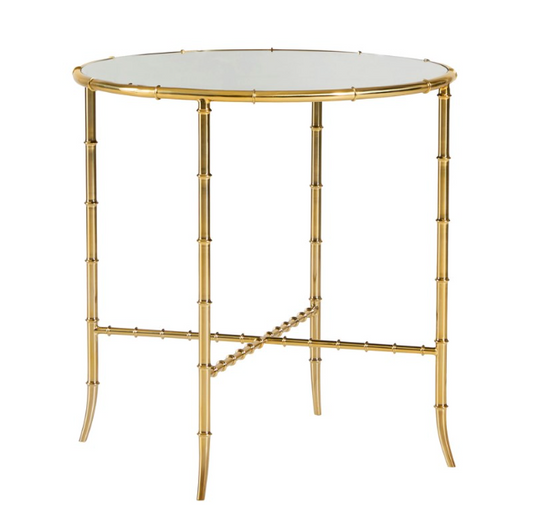 Bamboo Round End Table with Mirror Top