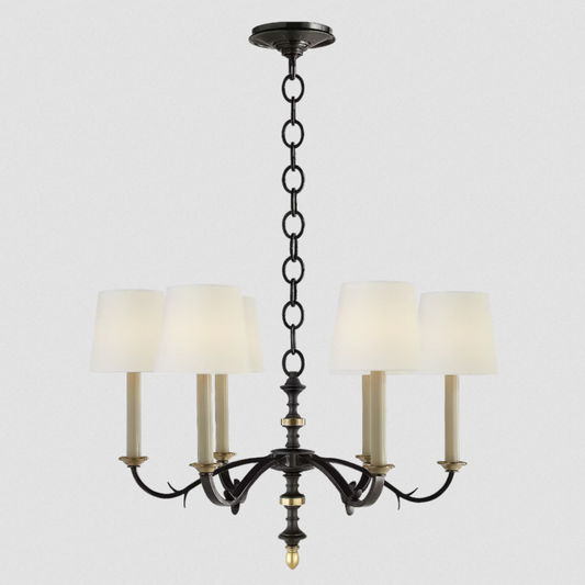 VCF Channing Small Chandelier - Blackened Rust/Brass w/ Natural Paper Shades