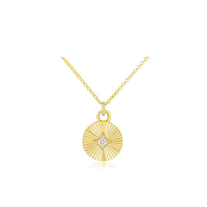 EFC N Gold & Diamond Fluted Disc Necklace - 14KTYG