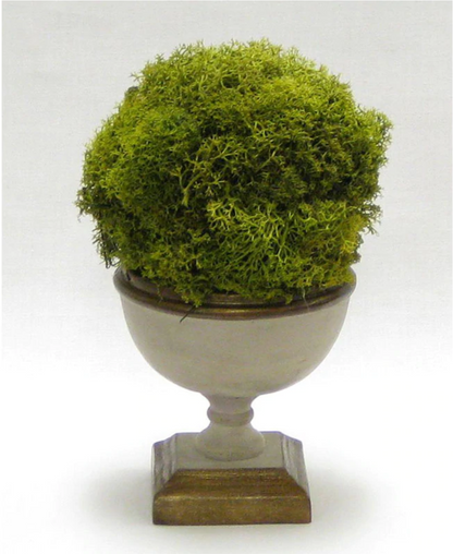 BV Small Wooden Footed Bowl Patina Distressed w/ Bronze - Reindeer Moss Topiary Ball Basil