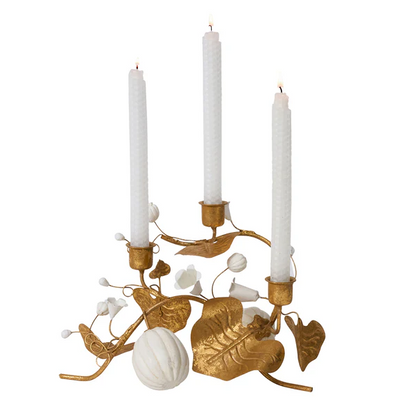 Forest Walk Pumpkin & Vine Triple Candlestick Holder - Gold 12"