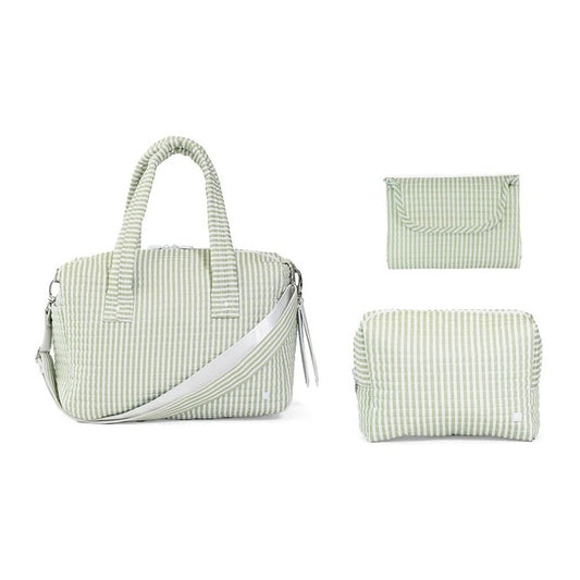 Quilted Stroller Bag Bundle - 3 Pc - Pimlico Stripe - Sage