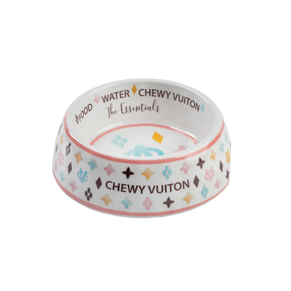 White Chewy Vuiton Dog Bowl - Small 4.5"