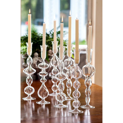 Clear Glass Candlestick with Large Round Ball 15.5"