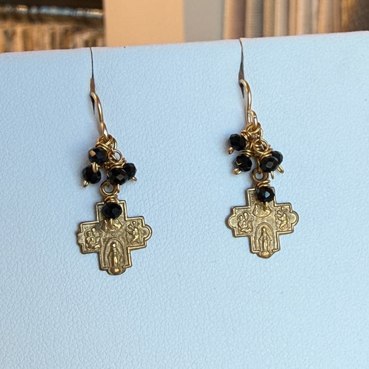 Four-Way Cross Earrings with Black Onyx