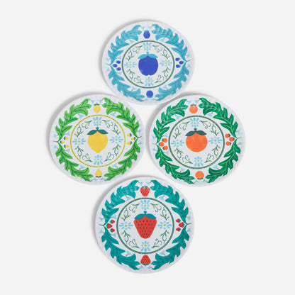 Fruit & Leaves "Paper" Plates - Melamine - Set of 4