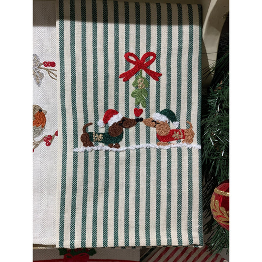 BUS Kitchen Towel - Sausage Dogs in Love - Green