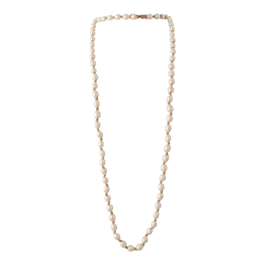 Baroque Pearls on Knotted Suede - White & Tan 44"