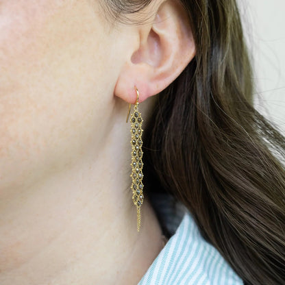 Woven Textile Champagne Diamond Earrings in 18kt Gold