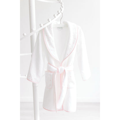Child's Bathrobe - White with Pink Dots