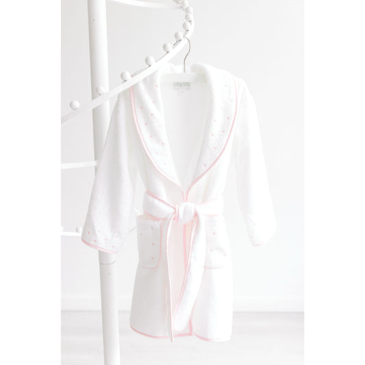 Child's Bathrobe - White with Pink Dots
