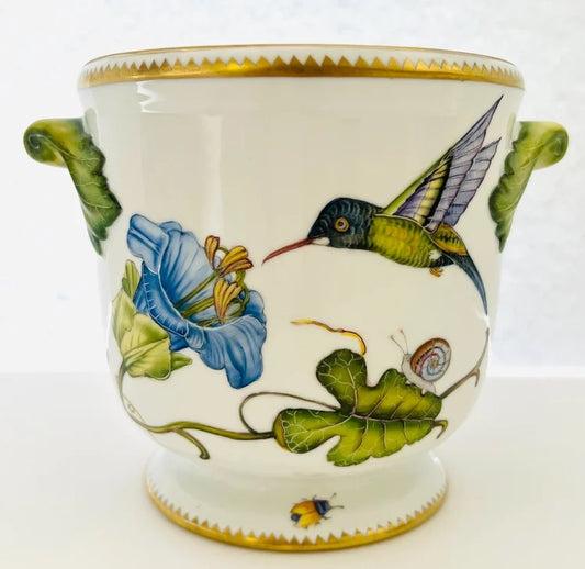 Handpainted Round Cachepot - Hummingbird 6.5"