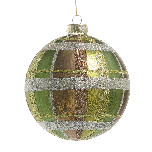 RZI Green Plaid Glass Ball Ornament 5"