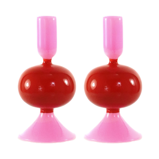 Bubble Candle Holder - Carrot & Pink 5.5" - Set of 2