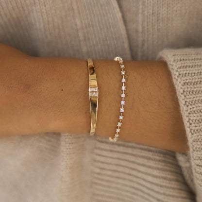 DRD B - Sadie Pearl Tapered Baguette Cuff (6)  .29 tcw 14KYG