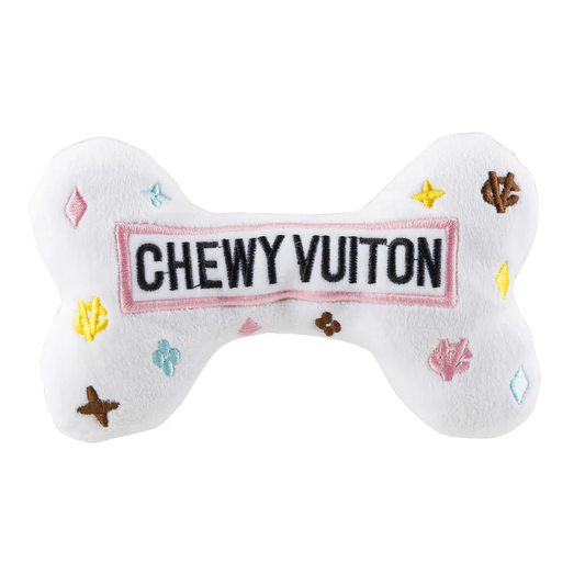 White Chewy Vuiton Bones Squeaker Dog Toy - Large