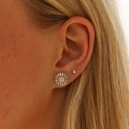 Teddy Paige Fluted Baguette Flower Studs .66tcw 14KYG