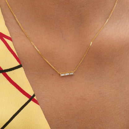 JKD N - 3 Baguette Necklace; 14kt YG