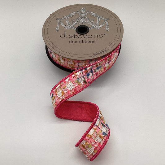 D.S 1" X 10Yds Boucle/Dupion Back - Pink, Gold, White