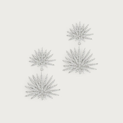 Palm - Pave Double Fan Palm Earrings in Silver