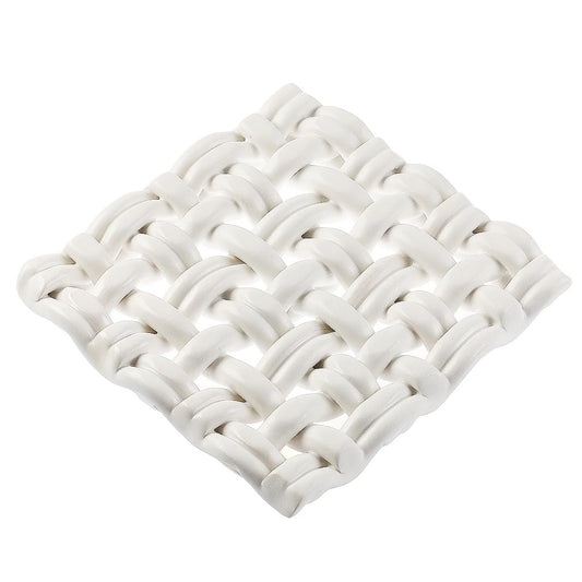 Hand Woven Ceramic Square Trivet 6" - White