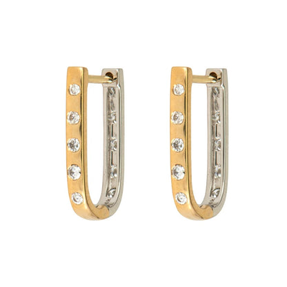 TSJ E - White & Yellow Double Sided Curved Diamond Hoops, .24tcw, 14KYG