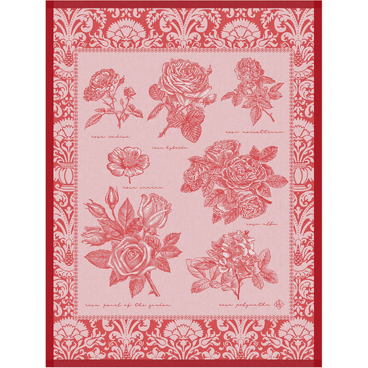 LJF Jardin des Roses Tea Towel - Red - 24 x 31
