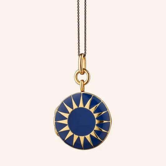 MRK Blue Enamel Sterling Silver & Gold Vermeil Round Locket Necklace