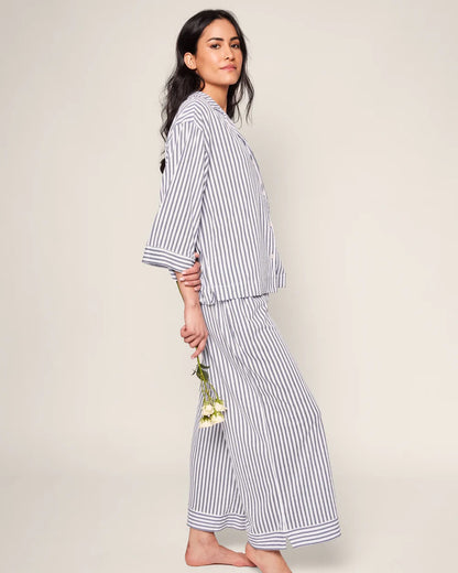 The Olivia Wide Leg PJ Set - Navy French Ticking