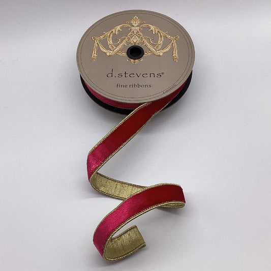 Iced Velvet Metallic Gold Back - Hot Pink 1" x 10yds