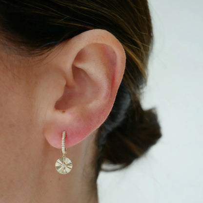 EFC E Gold & Diamond Fluted Disc Drop Huggies - 14KTYG