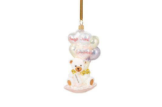 Teddy Bear with Balloons Ornament - Pink