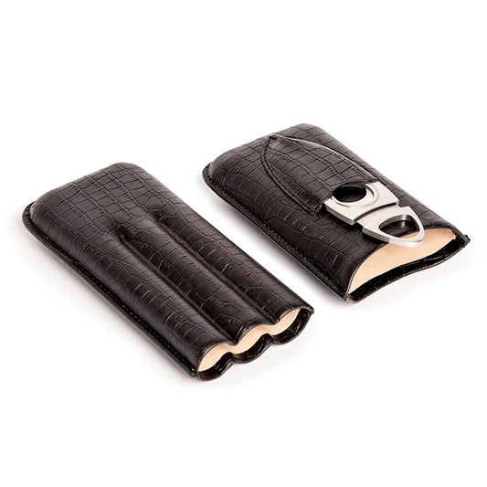 BRC Black Croc Triple Cigar Holder - Genuine Leather