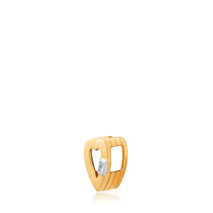 HRJ C Slide-On Mini Ribbed Heart with Baguette - 14kt Yellow Gold