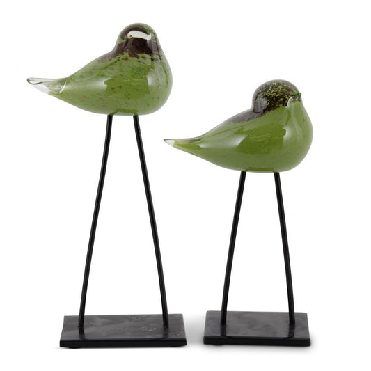 Green & Brown Speckled Glass Birds (Set of 2)