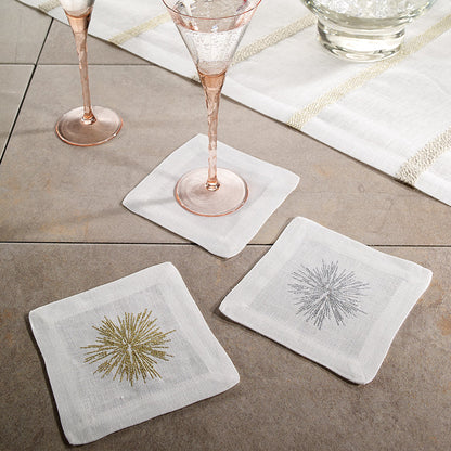 Starburst Embroidered Cocktail Napkins - Set of 4 - Gold (Retired)